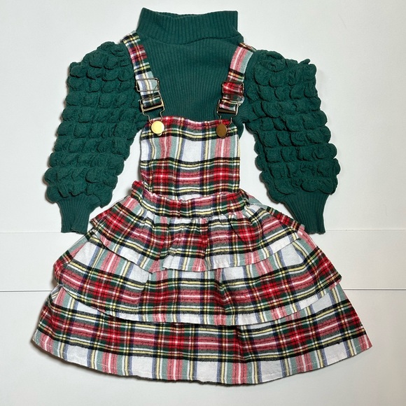 Baby Girl’s Plaid Jumper Dress with Green Sweater Size 12-18M - Picture 1 of 9